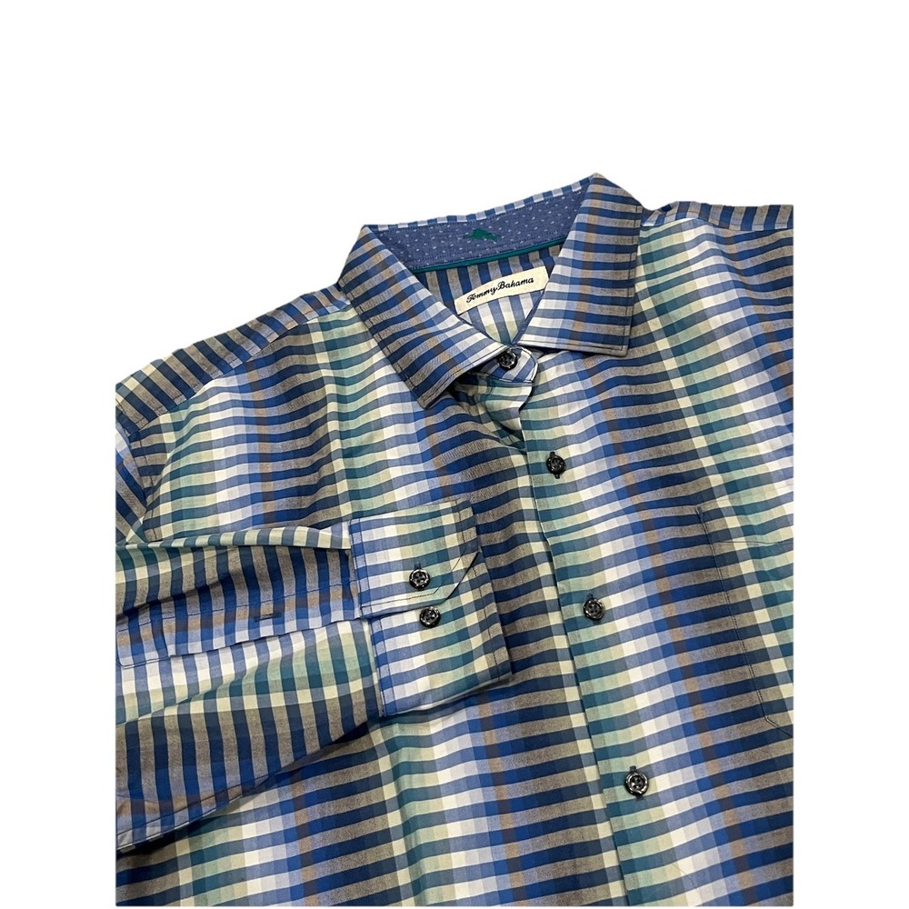 Tommy Bahama Men's Gingham Cotton Silk Blend Button Up Long Sleeve XL